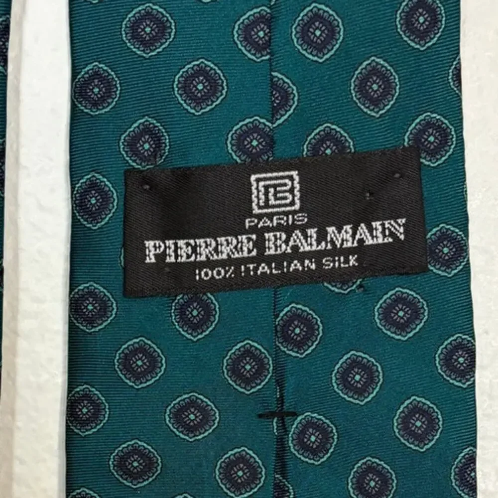 Pierre Balmain Printed Dotted Teal Italian Silk Men's Necktie